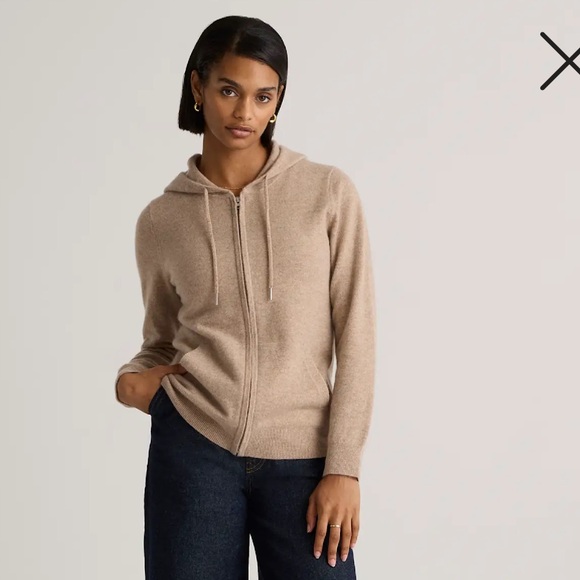 Quince Sweaters - Quince Mongolian Cashmere Full-Zip Hoodie size M Color: Oatmeal